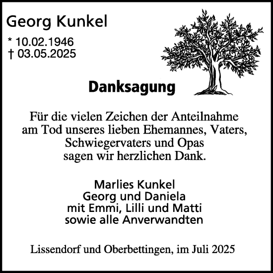 Traueranzeige von Georg Kunkel von WochenSpiegel