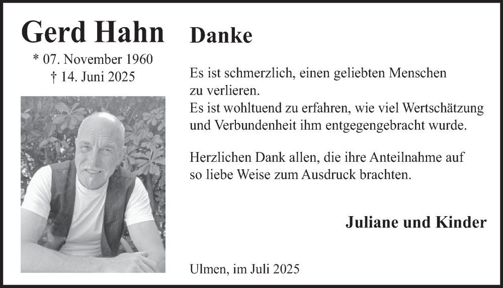 Traueranzeige für Gerd Hahn vom 30.07.2025 aus WochenSpiegel