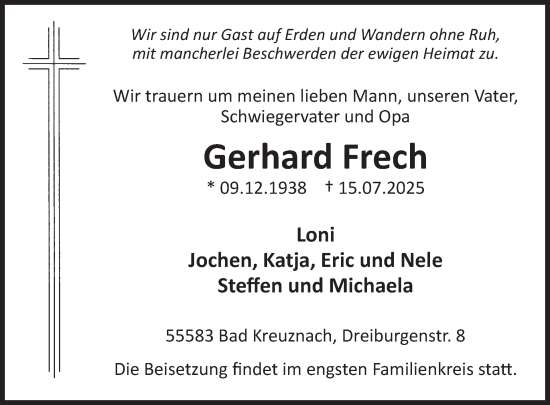 Traueranzeige von Gerhard Frech von WochenSpiegel