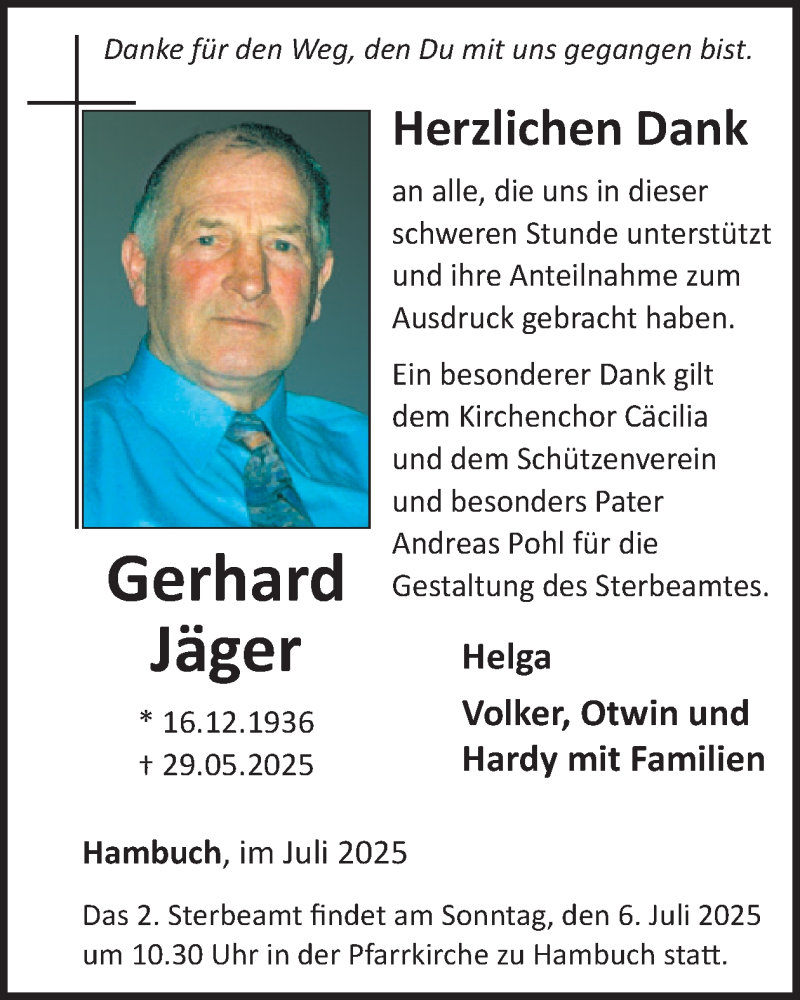  Traueranzeige für Gerhard Jäger vom 02.07.2025 aus WochenSpiegel