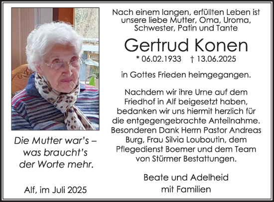 Traueranzeige von Gertrud Konen von WochenSpiegel