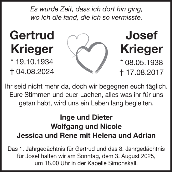 Traueranzeige von Gertrud Krieger von WochenSpiegel