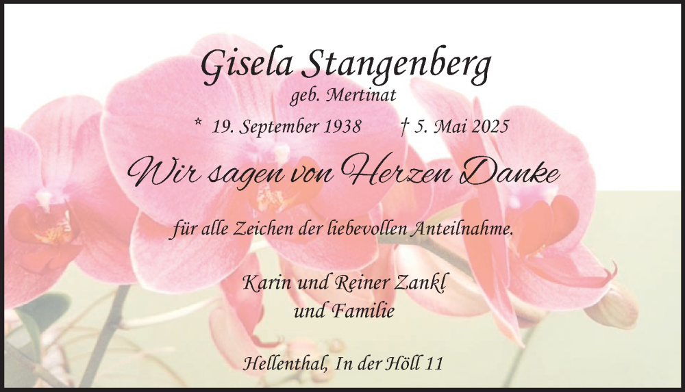  Traueranzeige für Gisela Stangenberg vom 09.07.2025 aus WochenSpiegel
