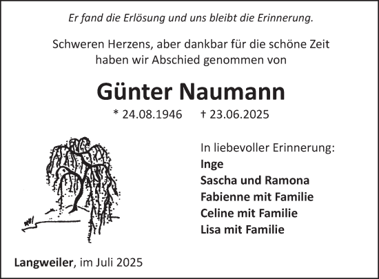 Traueranzeige von Günter Naumann von WochenSpiegel