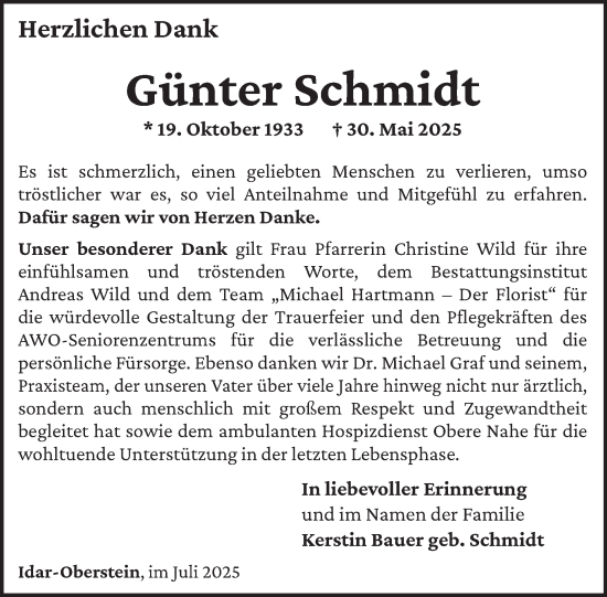 Traueranzeige von Günter Schmidt von WochenSpiegel