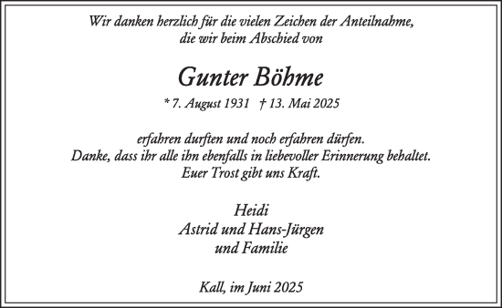 Traueranzeige von Gunter Böhme von WochenSpiegel