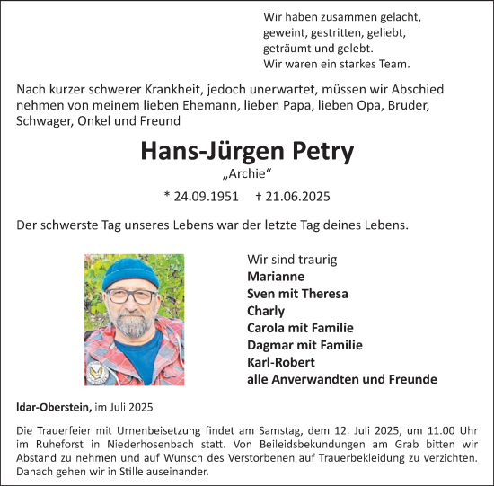 Traueranzeige von Hans-Jürgen Petry von WochenSpiegel