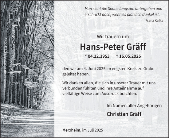 Traueranzeige von Hans-Peter Gräff von WochenSpiegel
