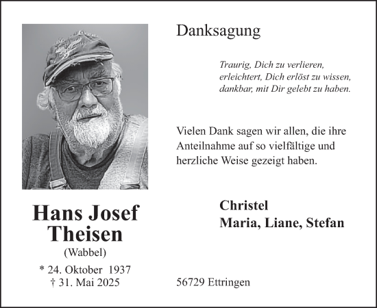 Traueranzeige von Hans Josef Theisen von WochenSpiegel
