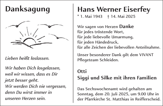 Traueranzeige von Hans Werner Eiserfey von WochenSpiegel