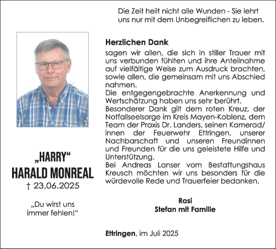 Traueranzeige von Harald Monreal von WochenSpiegel
