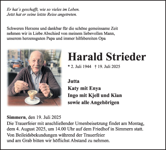 Traueranzeige von Harald Strieder von WochenSpiegel