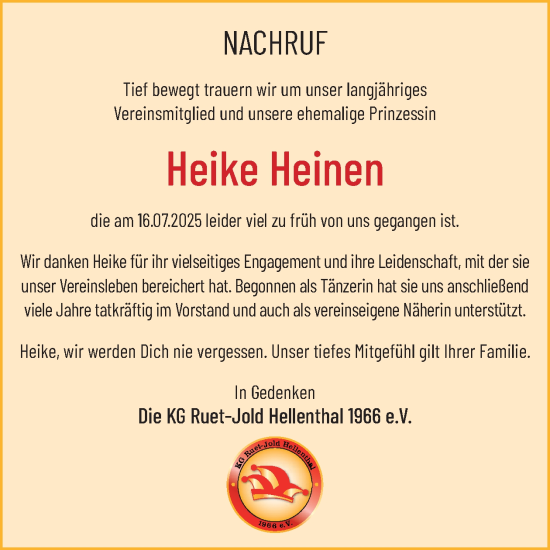 Traueranzeige von Heike Heinen von WochenSpiegel
