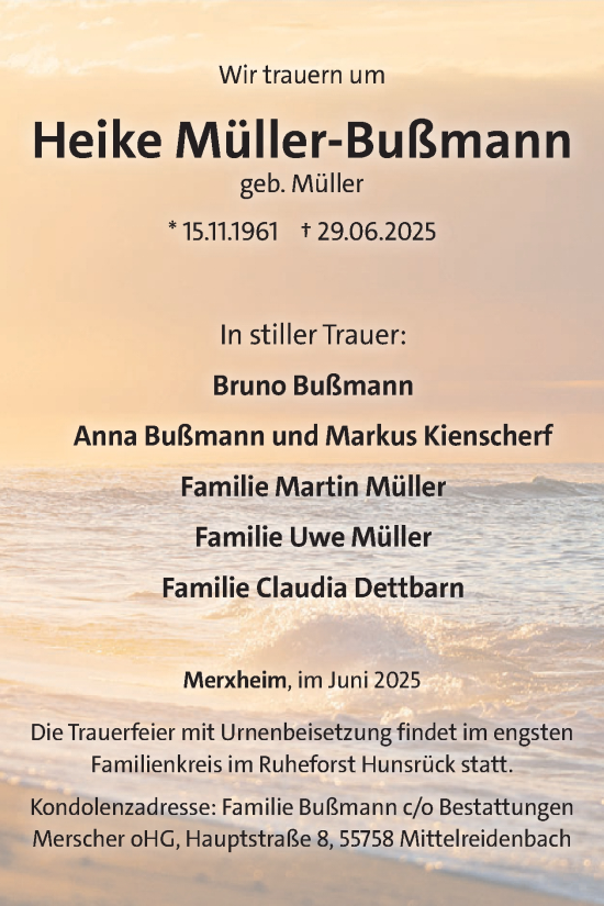 Traueranzeige von Heike Müller-Bußmann von WochenSpiegel