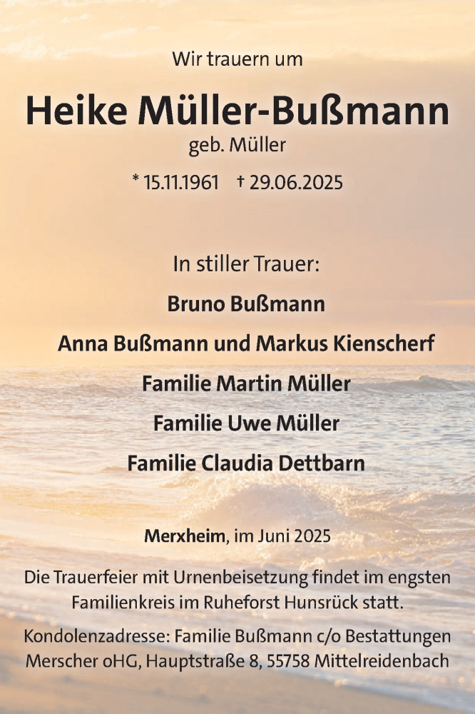  Traueranzeige für Heike Müller-Bußmann vom 12.07.2025 aus WochenSpiegel