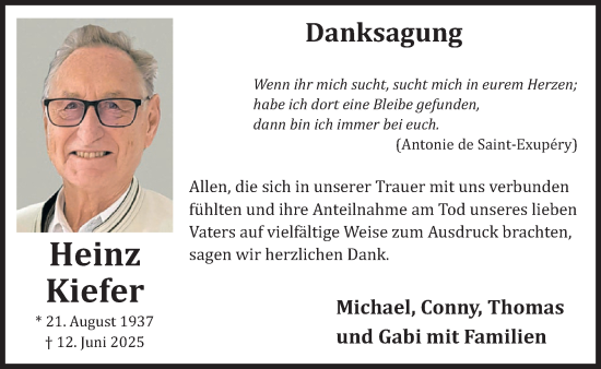 Traueranzeige von Heinz Kiefer von WochenSpiegel