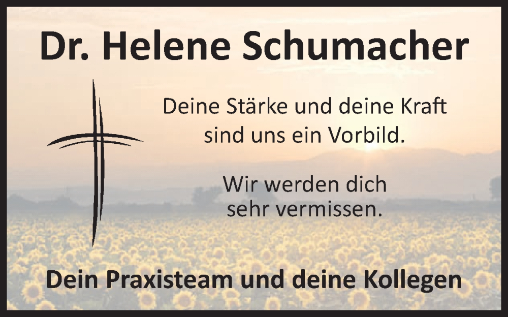  Traueranzeige für Helene Schumacher vom 30.07.2025 aus WochenSpiegel