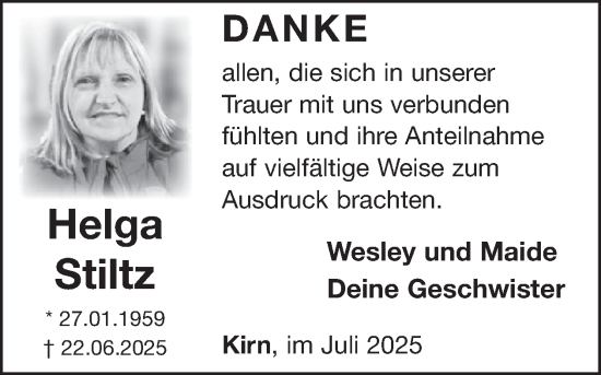 Traueranzeige von Helga Stiltz von WochenSpiegel