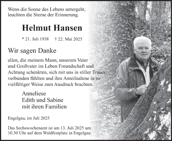 Traueranzeige von Helmut Hansen von WochenSpiegel