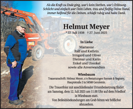 Traueranzeige von Helmut Meyer von WochenSpiegel