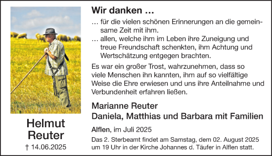 Traueranzeige von Helmut Reuter von WochenSpiegel