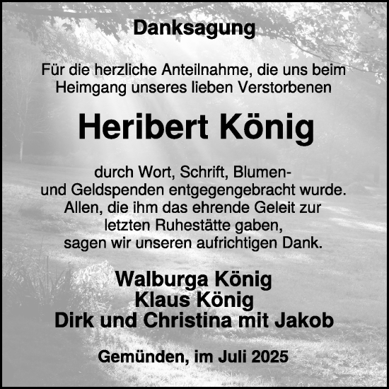 Traueranzeige von Heribert König von WochenSpiegel