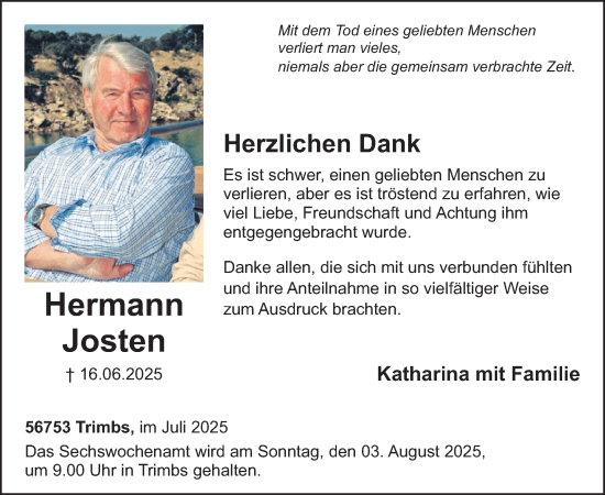 Traueranzeige von Hermann Josten von WochenSpiegel