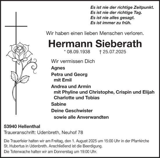 Traueranzeige von Hermann Sieberath von WochenSpiegel