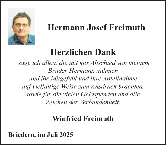 Traueranzeige von Hermann Josef Freimuth von WochenSpiegel