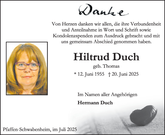 Traueranzeige von Hiltrud Duch von WochenSpiegel