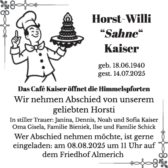 Traueranzeige von Horst-Willi Kaiser von WochenSpiegel
