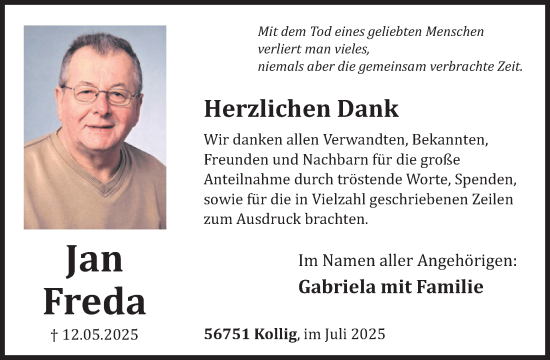 Traueranzeige von Jan Freda von WochenSpiegel