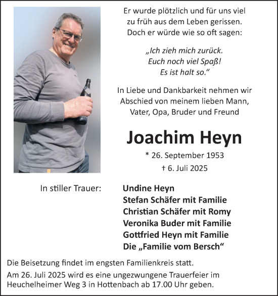 Traueranzeige von Joachim Heyn von WochenSpiegel