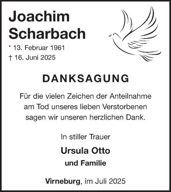 Traueranzeige von Joachim Scharbach von WochenSpiegel