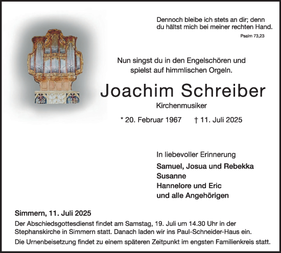 Traueranzeige von Joachim Schreiber von WochenSpiegel