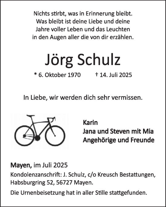 Traueranzeige von Jörg Schulz von WochenSpiegel