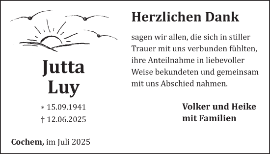Traueranzeige von Jutta Luy von WochenSpiegel