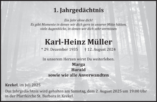 Traueranzeige von Karl-Heinz Müller von WochenSpiegel