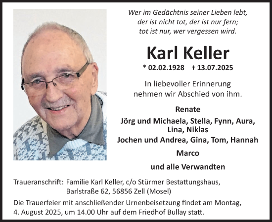 Traueranzeige von Karl Keller von WochenSpiegel