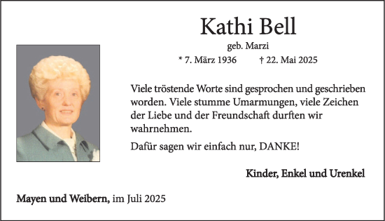 Traueranzeige von Kathi Bell von WochenSpiegel