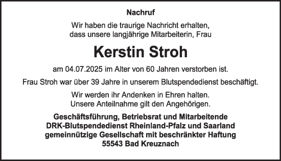 Traueranzeige von Kerstin Stroh von WochenSpiegel