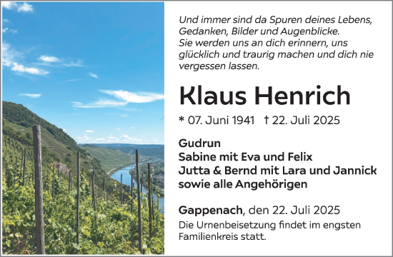 Traueranzeige von Klaus Henrich von WochenSpiegel
