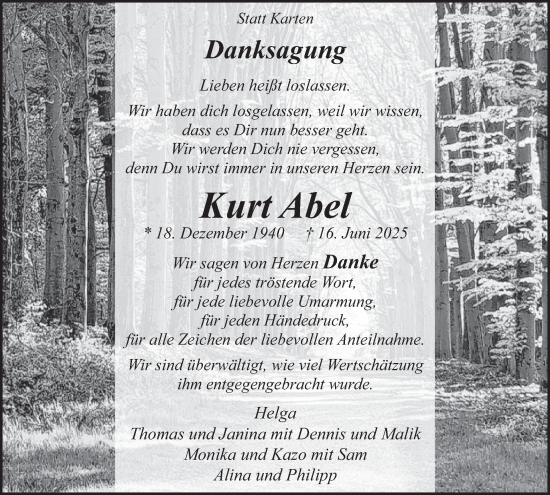 Traueranzeige von Kurt Abel von WochenSpiegel