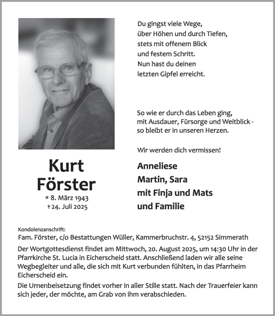 Traueranzeige von Kurt Förster von WochenSpiegel