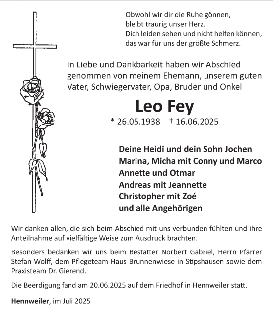 Traueranzeige von Leo Fey von WochenSpiegel
