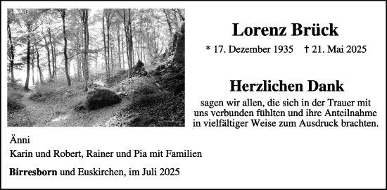 Traueranzeige von Lorenz Brück von WochenSpiegel