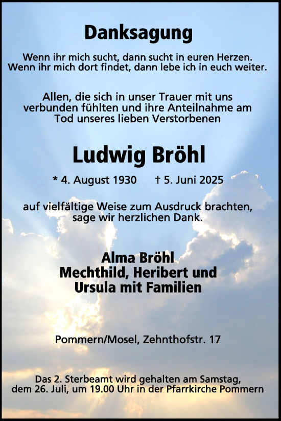 Traueranzeige von Ludwig Bröhl von WochenSpiegel