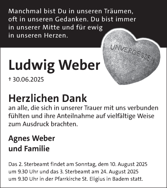 Traueranzeige von Ludwig Weber von WochenSpiegel