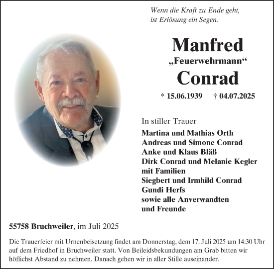Traueranzeige von Manfred Conrad von WochenSpiegel