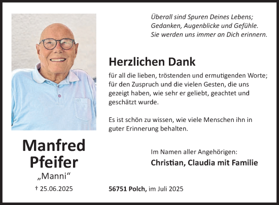 Traueranzeige von Manfred Pfeifer von WochenSpiegel